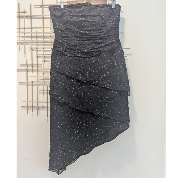 Kay Unger Dresses & Skirts - VTG Y2K Kay Unger Black Polka Dot Ruched‎ Strapless Dress Silk Chiffon Tiered 12